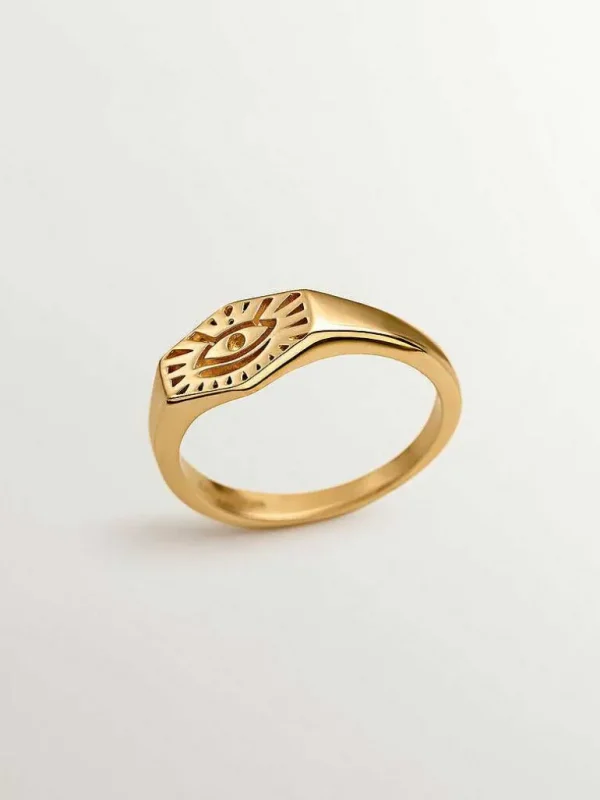 Anillos De Plata-Aristocrazy Anillo De Sello De Plata 925 Banada En Oro Amarillo De 18K Con Ojo De Horus