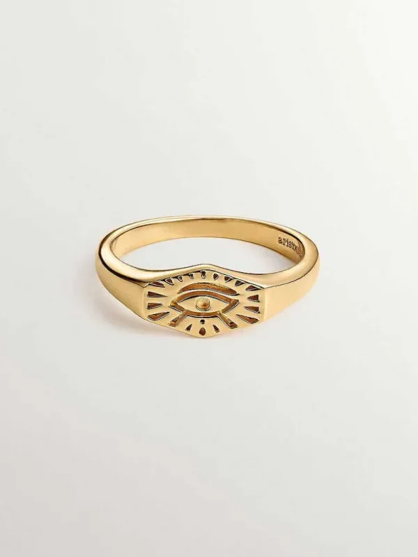 Anillos De Plata-Aristocrazy Anillo De Sello De Plata 925 Banada En Oro Amarillo De 18K Con Ojo De Horus