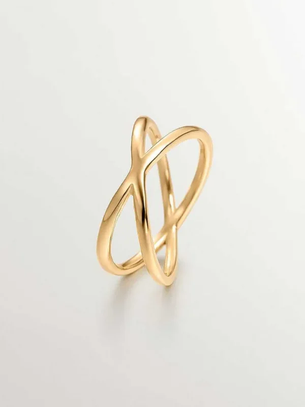 Anillos De Plata-Aristocrazy Anillo Doble Cruzado De Plata 925 Banada En Oro Amarillo De 18K