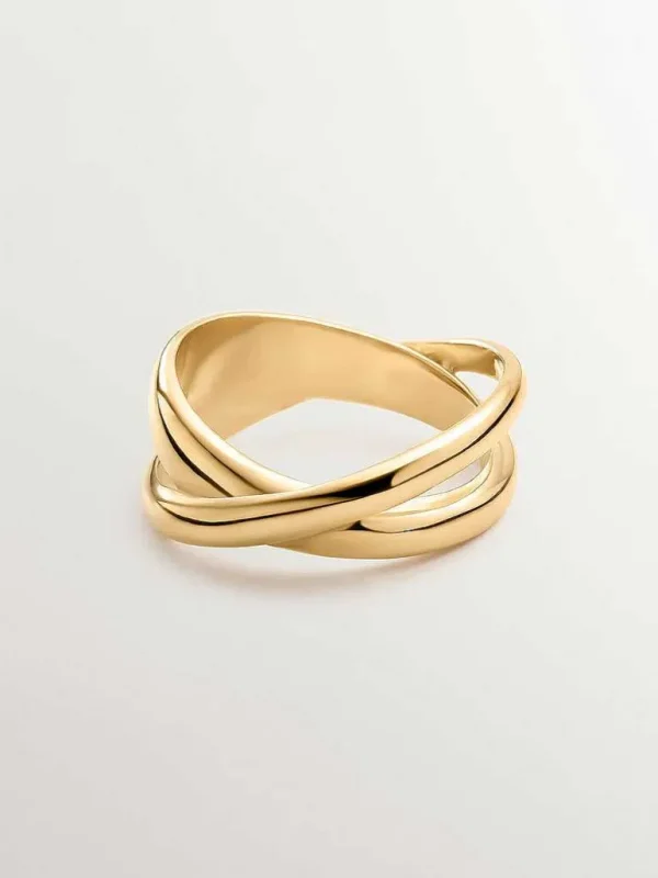 Anillos De Plata-Aristocrazy Anillo Doble Cruzado De Plata 925 Banada En Oro Amarillo De 18K