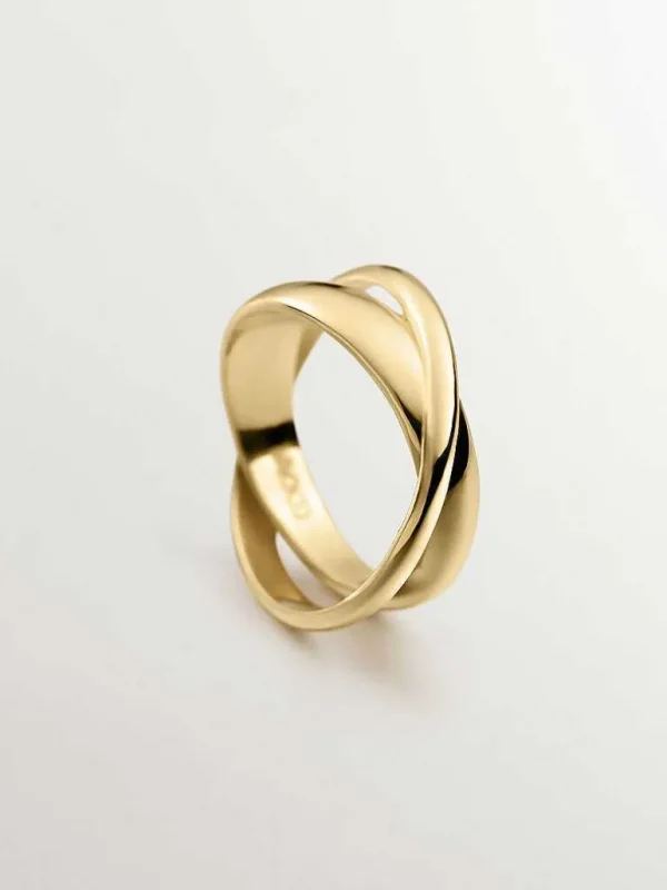 Anillos De Plata-Aristocrazy Anillo Doble Cruzado De Plata 925 Banada En Oro Amarillo De 18K