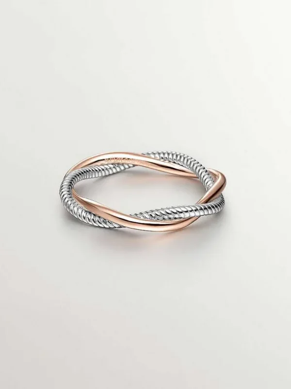 Anillos De Plata-Aristocrazy Anillo Doble Trenzado De Plata 925 Banada En Oro Rosa De 18K