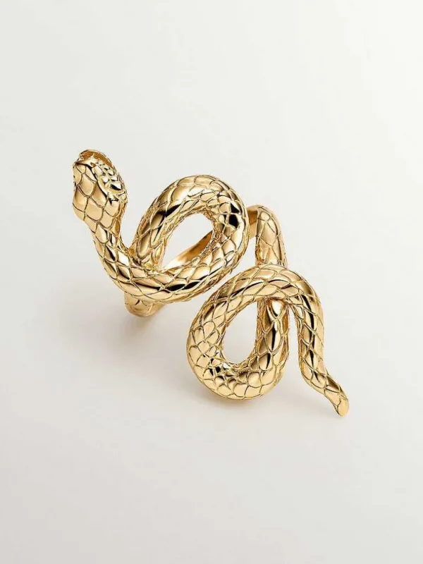 Anillos De Plata-Aristocrazy Anillo Lanzadera De Plata 925 Banada En Oro Amarillo De 18K Con Forma De Serpiente