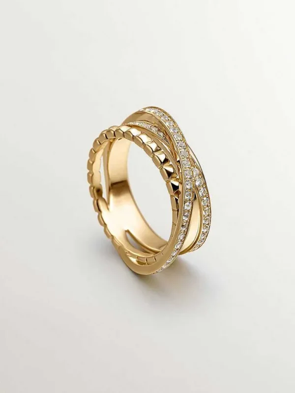 Anillos De Plata-Aristocrazy Anillo Multibrazo Cruzado De Plata 925 Banada En Oro Amarillo De 18K Con Topacios