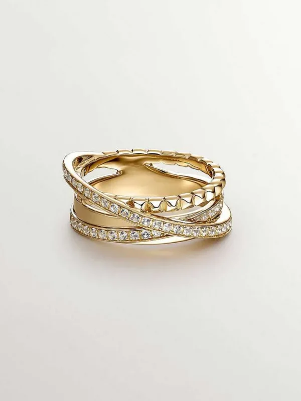 Anillos De Plata-Aristocrazy Anillo Multibrazo Cruzado De Plata 925 Banada En Oro Amarillo De 18K Con Topacios