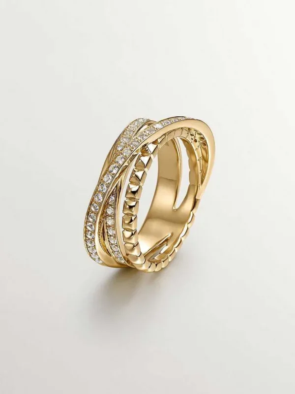 Anillos De Plata-Aristocrazy Anillo Multibrazo Cruzado De Plata 925 Banada En Oro Amarillo De 18K Con Topacios