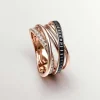 Anillos De Plata-Aristocrazy Anillo Multibrazo De Plata 925 Banada En Oro Rosa De 18K Con Topacios Blancos Y Espinelas Negras