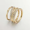 Anillos De Plata-Aristocrazy Anillo Multibrazo De Plata 925 Banada En Oro Amarillo De 18K Con Relieve Y Topacios Blancos