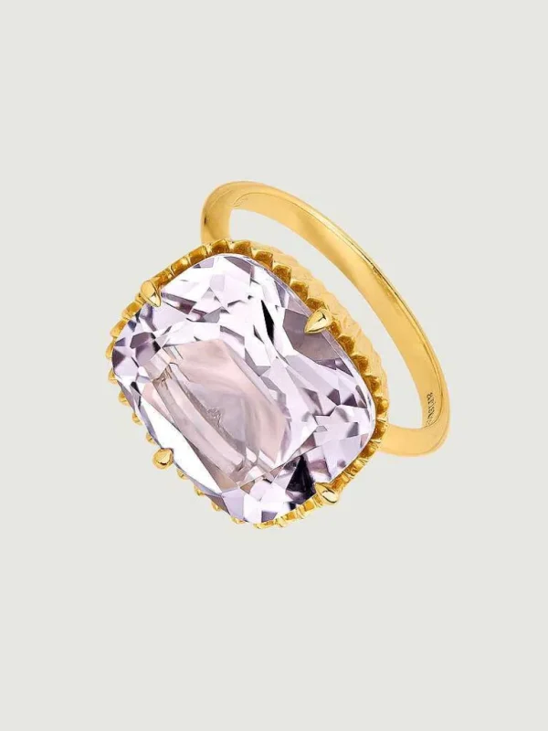 Anillos De Plata-Aristocrazy Anillo Tipo Cocktail De Plata 925 Banada En Oro Amarillo De 18K Con Amatista Rosa