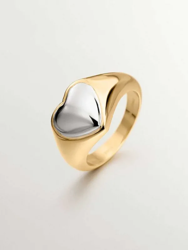 Anillos Sello-Aristocrazy Anillo Tipo Sello Combinado De Plata 925 Banada En Oro Amarillo De 18K Con Corazon