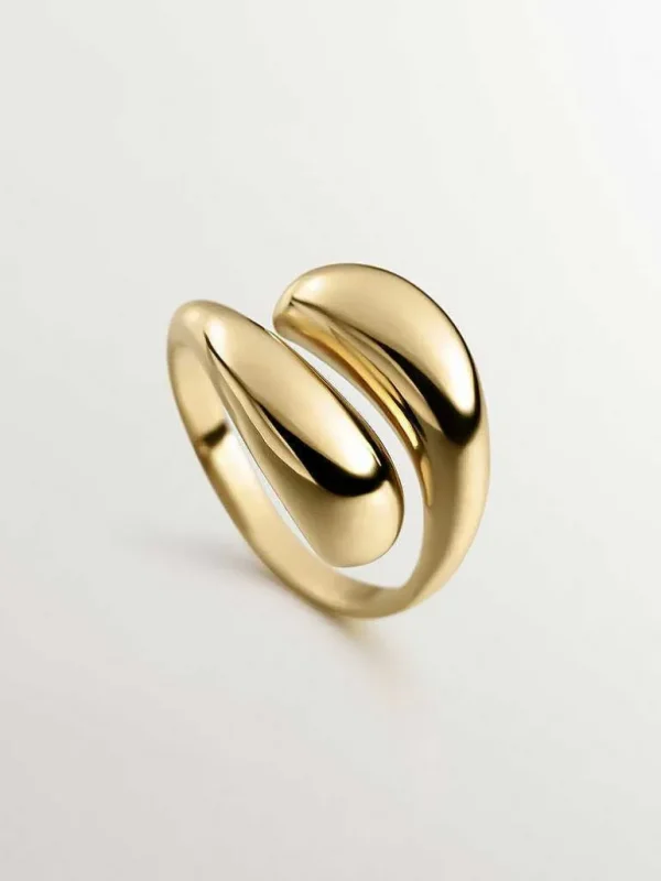 Anillos De Plata-Aristocrazy Anillo Tu Y Yo De Plata 925 Banada En Oro Amarillo De 18K Con Forma De Espiral Abombada