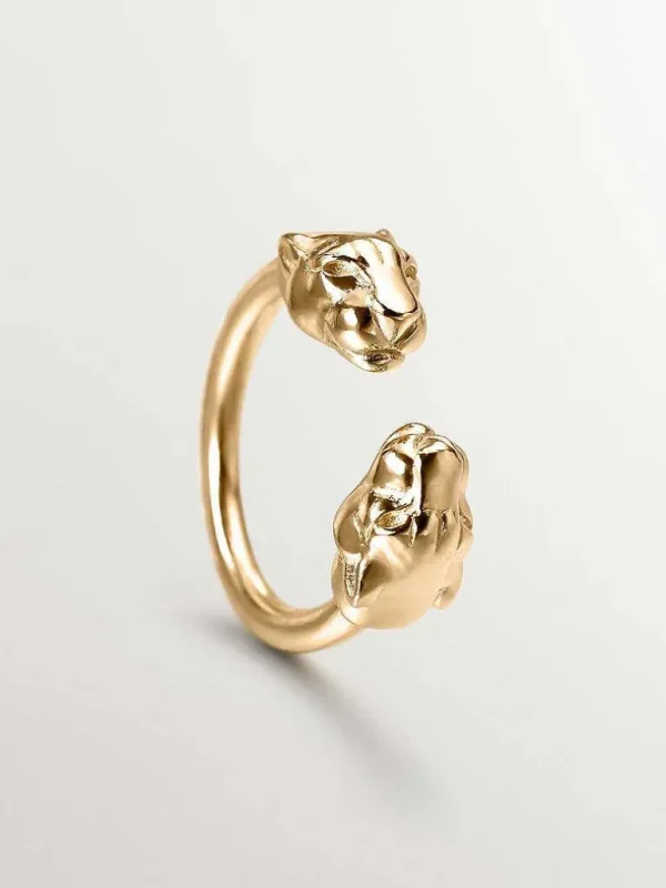 Anillos De Plata-Aristocrazy Anillo Tu Y Yo De Plata 925 Banada En Oro Amarillo De 18K Con Cabezas De Pantera