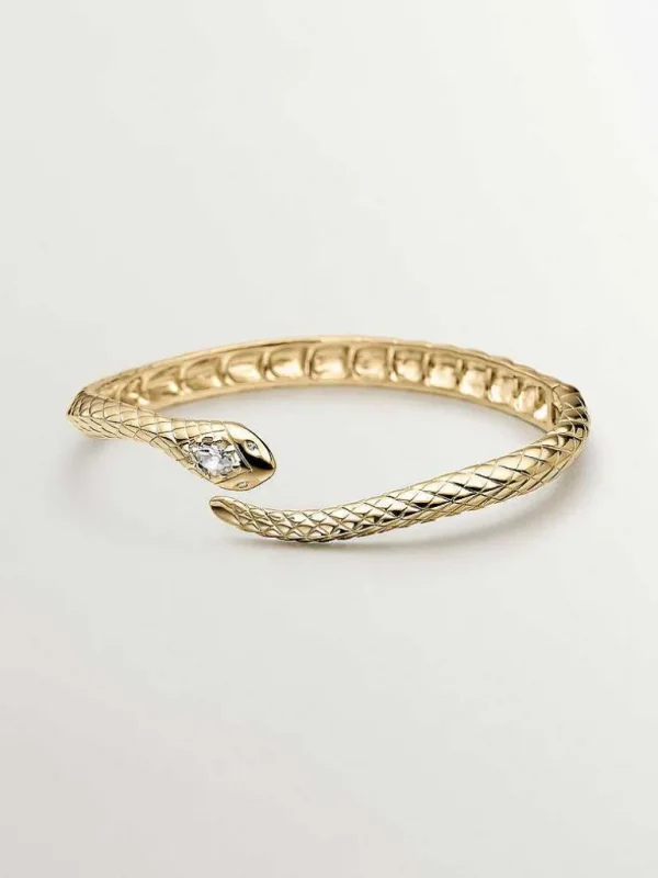 Brazaletes Y Pulseras Rígidas-Aristocrazy Brazalete De Plata 925 Banada En Oro Amarillo De 18K Con Forma De Serpiente, Topacios Y Zafiros Blancos