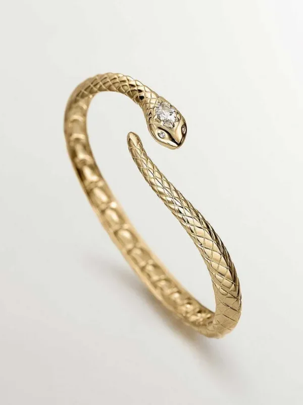 Brazaletes Y Pulseras Rígidas-Aristocrazy Brazalete De Plata 925 Banada En Oro Amarillo De 18K Con Forma De Serpiente, Topacios Y Zafiros Blancos