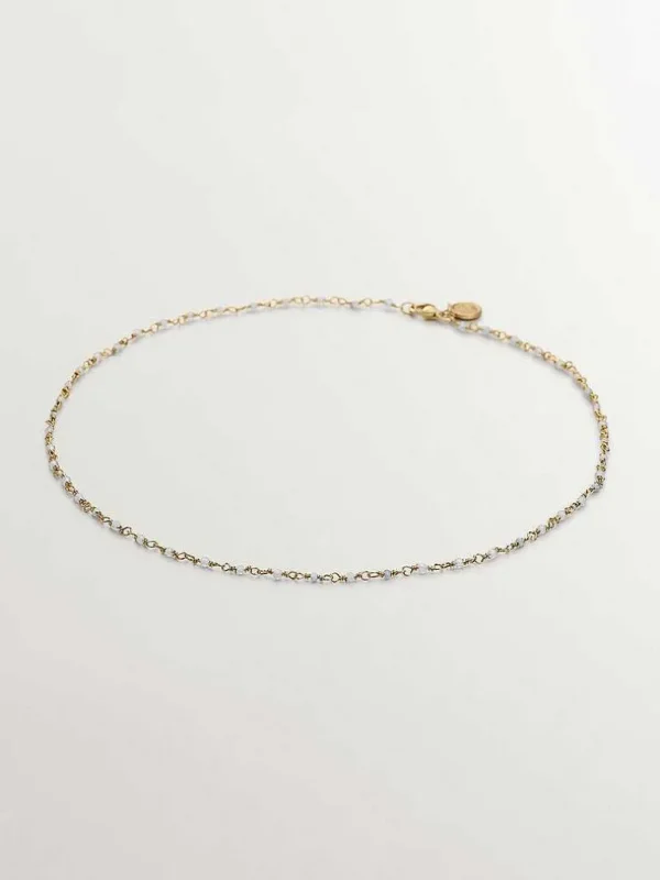 Collares De Plata-Aristocrazy Cadena De Plata 925 Banada En Oro Amarillo De 18K Con Bolitas De Aguamarina