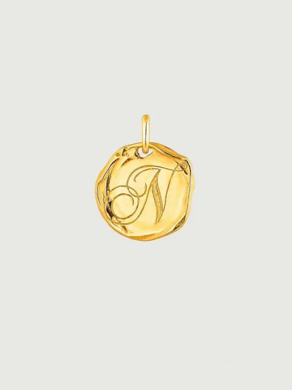 Charms De Letras-Aristocrazy Charm Artesanal De Plata 925 Banada En Oro Amarillo De 18K Con Inicial N