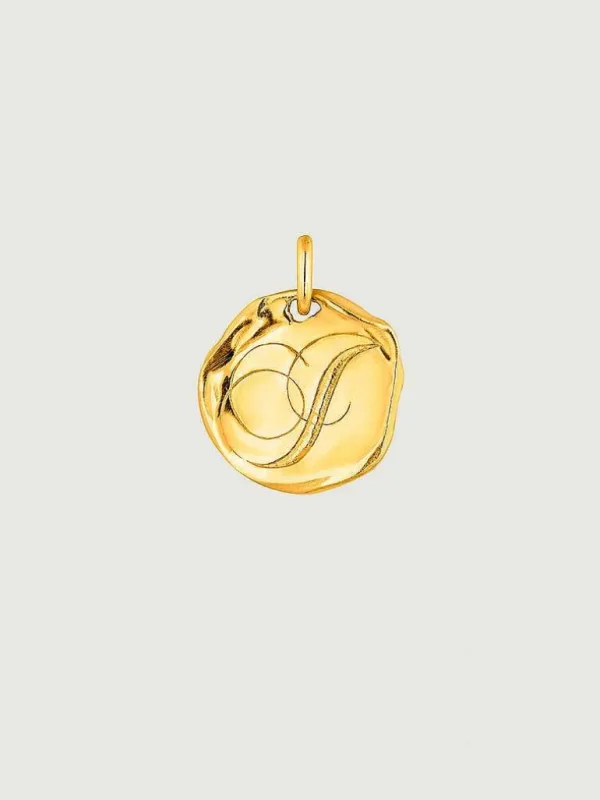 Charms De Letras-Aristocrazy Charm Artesanal De Plata 925 Banada En Oro Amarillo De 18K Con Inicial I