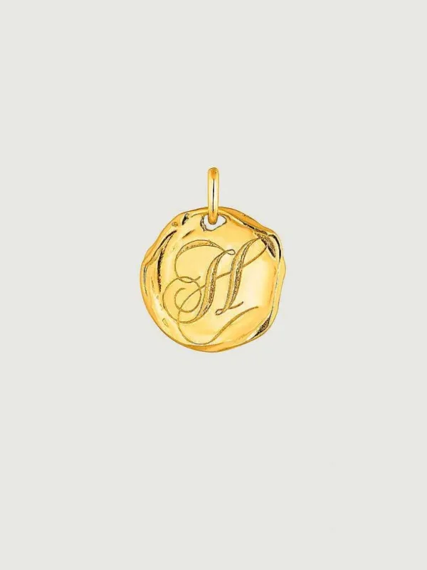 Charms De Letras-Aristocrazy Charm Artesanal De Plata 925 Banada En Oro Amarillo De 18K Con Inicial H