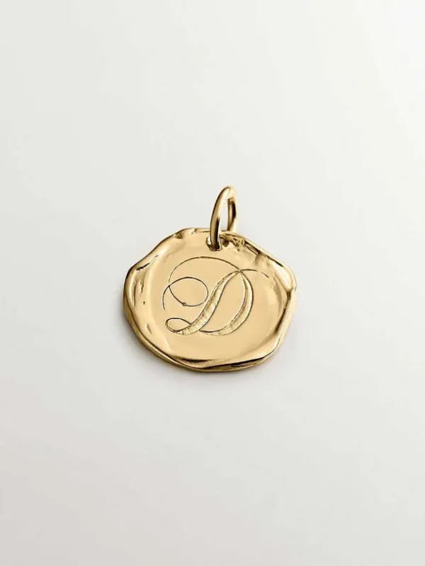 Charms De Letras-Aristocrazy Charm Artesanal De Plata 925 Banada En Oro Amarillo De 18K Con Inicial D