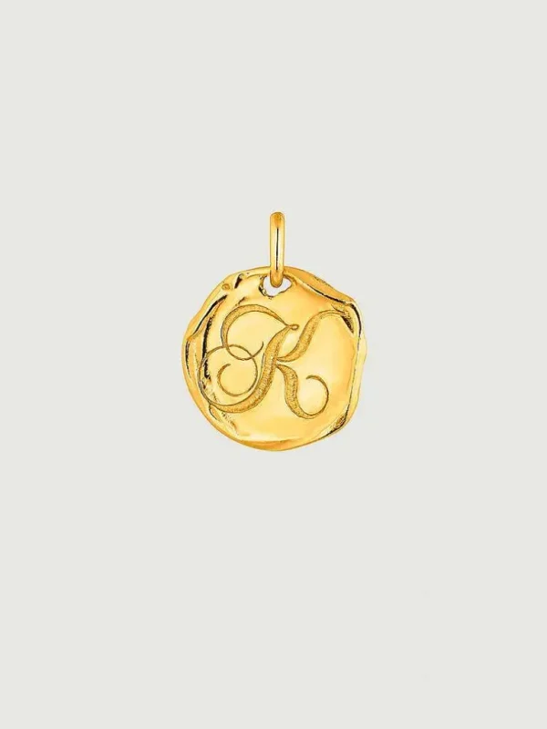 Conectores-Aristocrazy Charm Artesanal De Plata 925 Banada En Oro Amarillo De 18K Con Inicial K