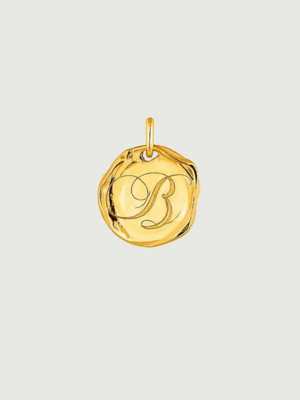 Charms De Letras-Aristocrazy Charm Artesanal De Plata 925 Banada En Oro Amarillo De 18K Con Inicial B