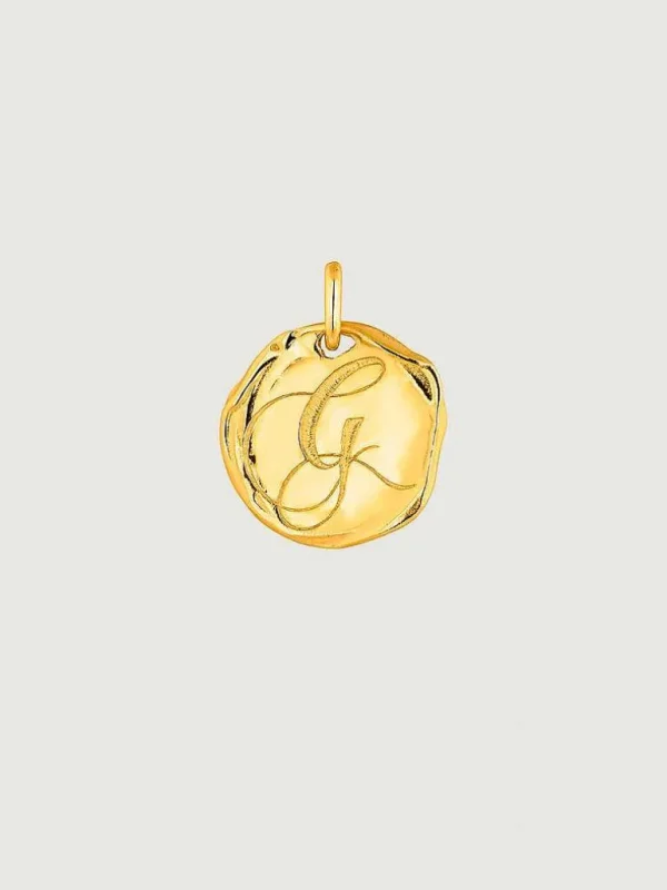 Conectores-Aristocrazy Charm Artesanal De Plata 925 Banada En Oro Amarillo De 18K Con Inicial G