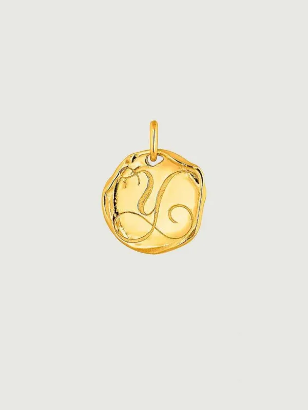 Charms De Letras-Aristocrazy Charm Artesanal De Plata 925 Banada En Oro Amarillo De 18K Con Inicial Y