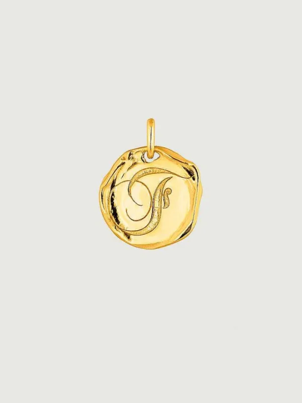 Conectores-Aristocrazy Charm Artesanal De Plata 925 Banada En Oro Amarillo De 18K Con Inicial F