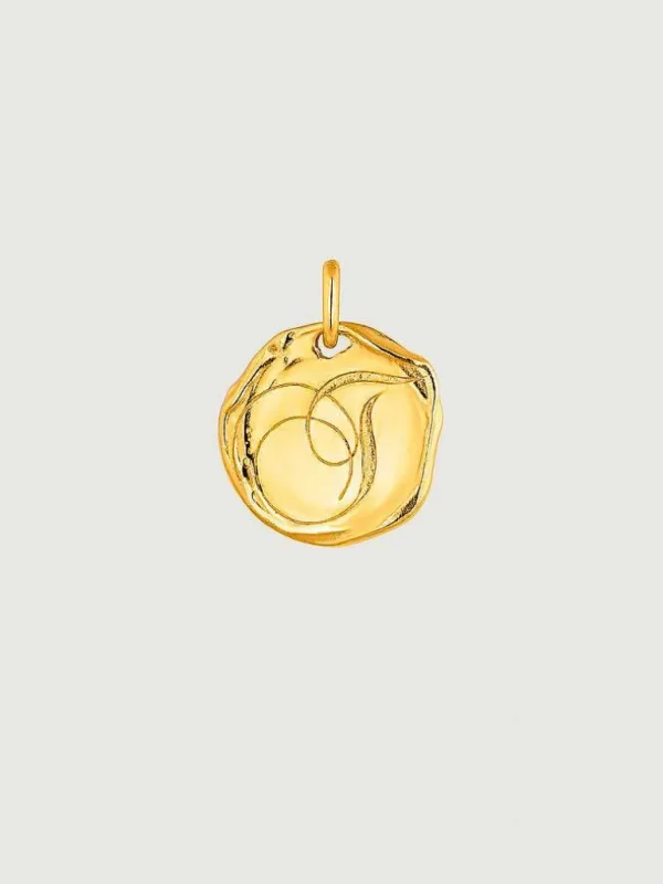 Charms De Letras-Aristocrazy Charm Artesanal De Plata 925 Banada En Oro Amarillo De 18K Con Inicial T