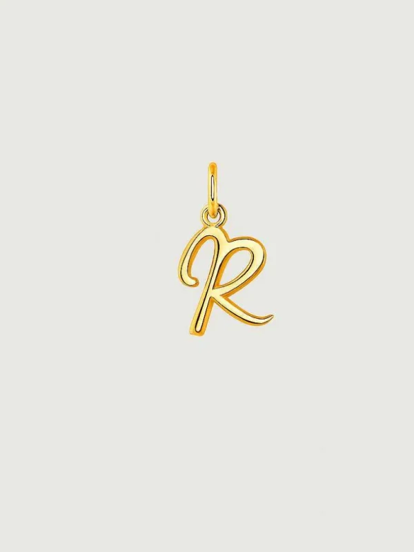 Conectores-Aristocrazy Charm De Plata 925 Banada En Oro Amarillo De 18K Con Inicial R