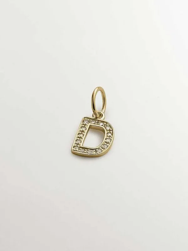 Conectores-Aristocrazy Charm De Plata 925 Banada En Oro Amarillo De 18K Y Topacios Blancos Inicial D