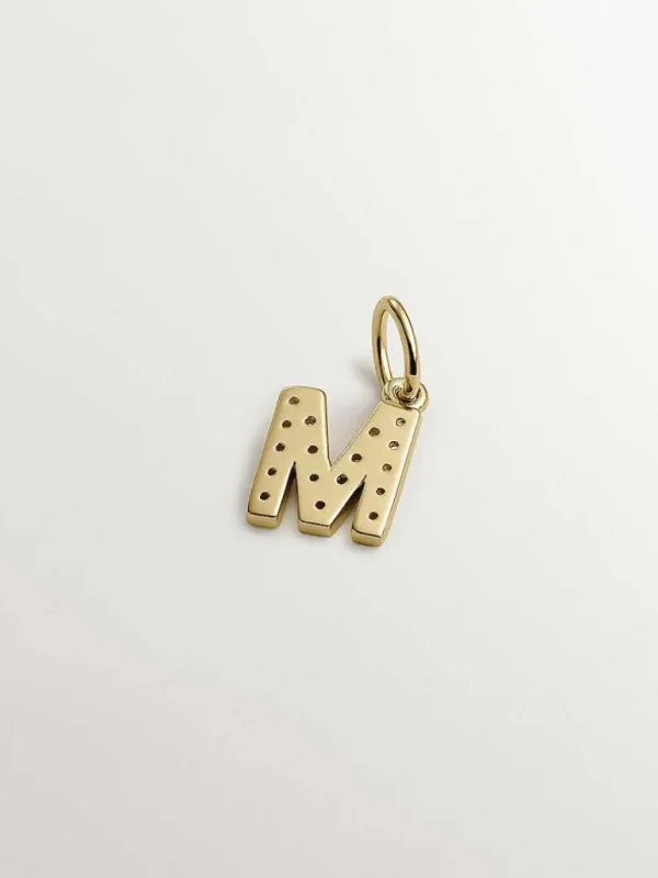 Charms De Letras-Aristocrazy Charm De Plata 925 Banada En Oro Amarillo De 18K Y Topacios Blancos Inicial M