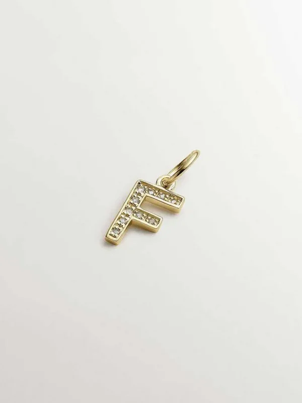 Charms De Letras-Aristocrazy Charm De Plata 925 Banada En Oro Amarillo De 18K Y Topacios Blancos Inicial F