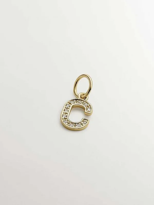 Charms De Letras-Aristocrazy Charm De Plata 925 Banada En Oro Amarillo De 18K Y Topacios Blancos Inicial C