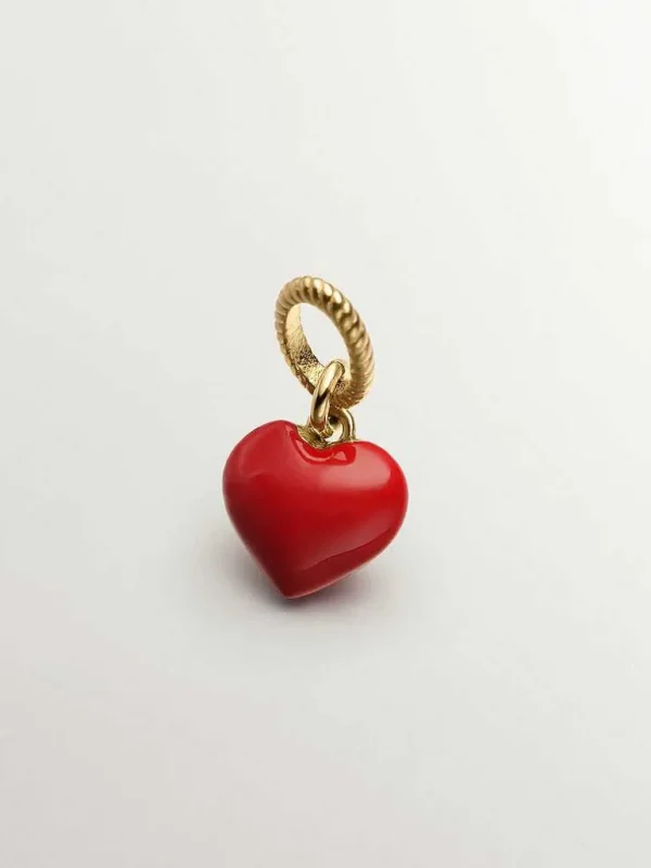 Joyas Personalizadas-Aristocrazy Charm De Plata 925 Banada En Oro Amarillo De 18K Con Forma De Corazon Y Esmalte Rojo