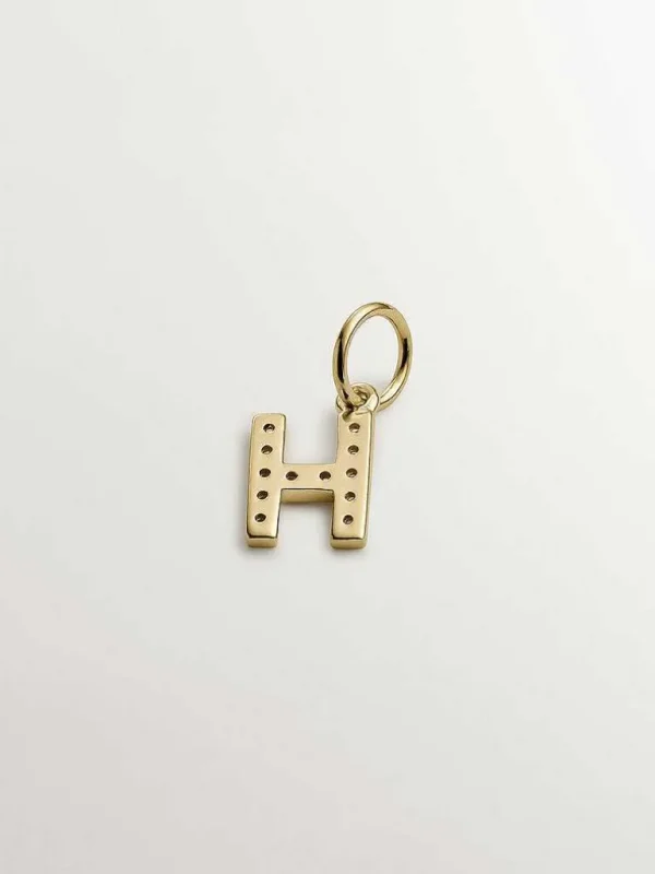 Charms De Letras-Aristocrazy Charm De Plata 925 Banada En Oro Amarillo De 18K Y Topacios Blancos Inicial H