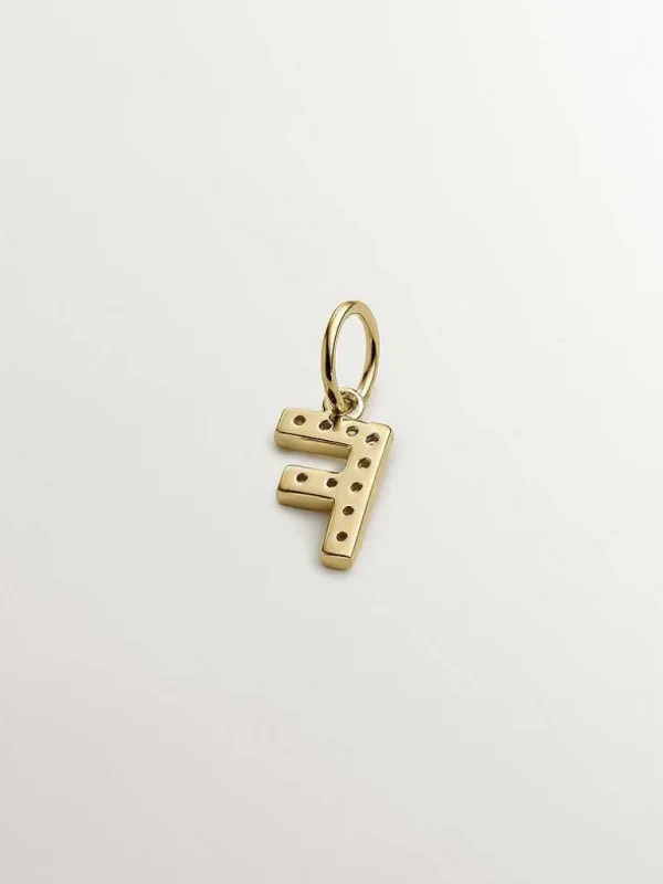 Charms De Letras-Aristocrazy Charm De Plata 925 Banada En Oro Amarillo De 18K Y Topacios Blancos Inicial F