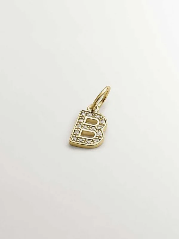 Charms De Letras-Aristocrazy Charm De Plata 925 Banada En Oro Amarillo De 18K Y Topacios Blancos Inicial B