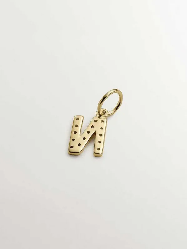 Conectores-Aristocrazy Charm De Plata 925 Banada En Oro Amarillo De 18K Y Topacios Blancos Inicial N