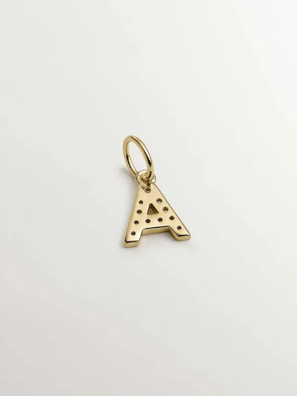 Conectores-Aristocrazy Charm De Plata 925 Banada En Oro Amarillo De 18K Y Topacios Blancos Inicial A