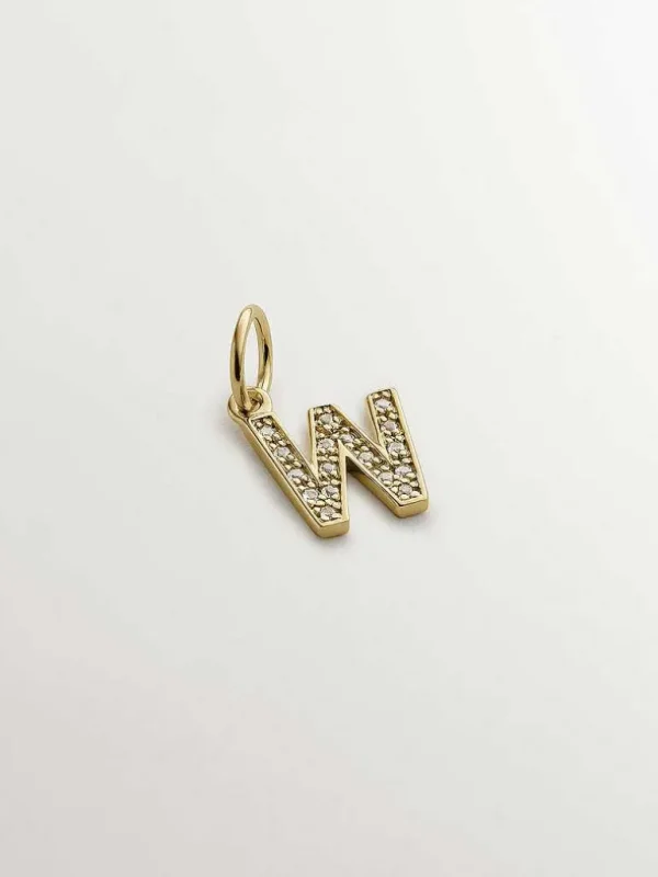 Charms De Letras-Aristocrazy Charm De Plata 925 Banada En Oro Amarillo De 18K Y Topacios Blancos Inicial W