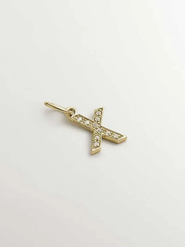 Conectores-Aristocrazy Charm De Plata 925 Banada En Oro Amarillo De 18K Y Topacios Blancos Inicial X