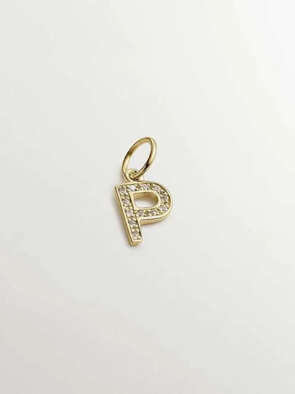 Charms De Letras-Aristocrazy Charm De Plata 925 Banada En Oro Amarillo De 18K Y Topacios Blancos Inicial P