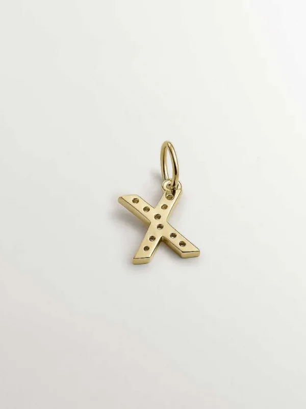 Conectores-Aristocrazy Charm De Plata 925 Banada En Oro Amarillo De 18K Y Topacios Blancos Inicial X