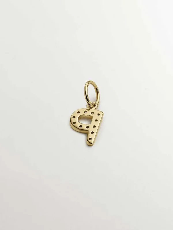 Charms De Letras-Aristocrazy Charm De Plata 925 Banada En Oro Amarillo De 18K Y Topacios Blancos Inicial P