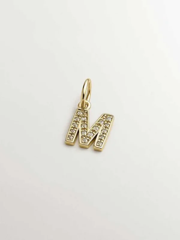 Charms De Letras-Aristocrazy Charm De Plata 925 Banada En Oro Amarillo De 18K Y Topacios Blancos Inicial M