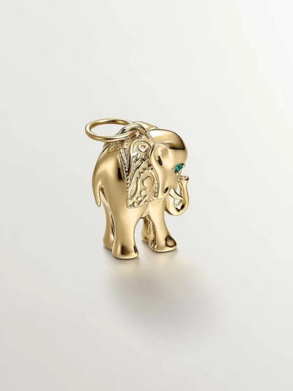 Charms De Plata-Aristocrazy Charm De Plata 925 Banada En Oro Amarillo De 18K Con Onix Verde Y Forma De Elefante