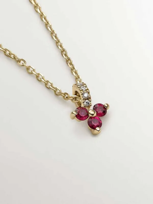 Collares De Oro-Aristocrazy Colgante De Oro Amarillo De 9K Con Trebol De Rubies Rojos Y Diamantes