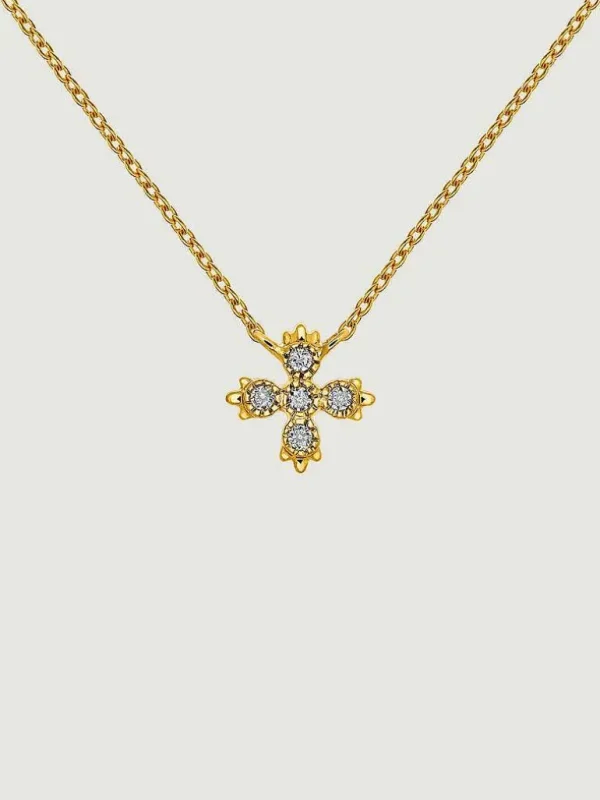 Collares De Plata-Aristocrazy Colgante De Oro Amarillo De 9K Con Cruz De Diamantes