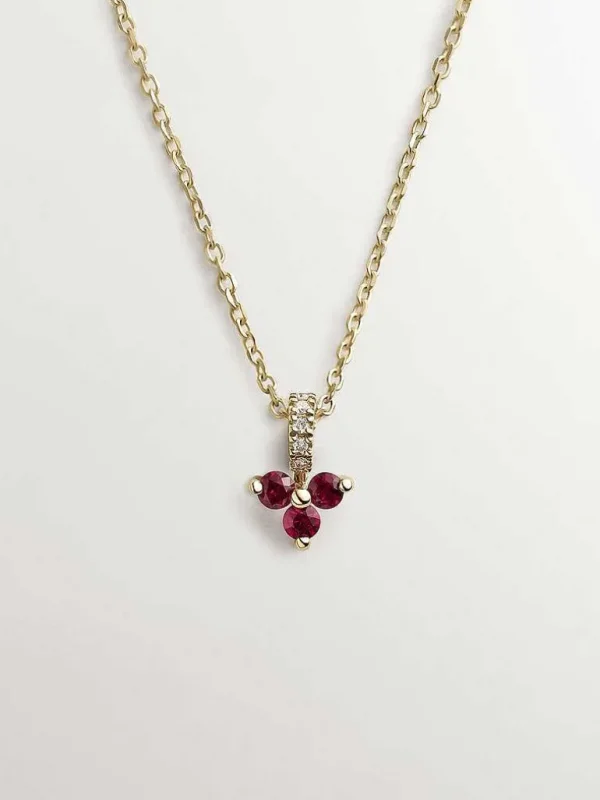 Collares De Oro-Aristocrazy Colgante De Oro Amarillo De 9K Con Trebol De Rubies Rojos Y Diamantes